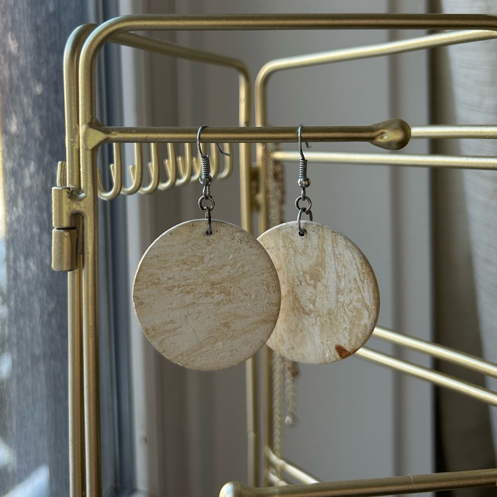 80s White Wood Earrings